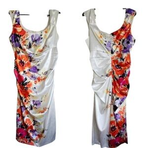 London Times Sleeveless Floral Cocktail Dress knee length size 16. Fits like 14.